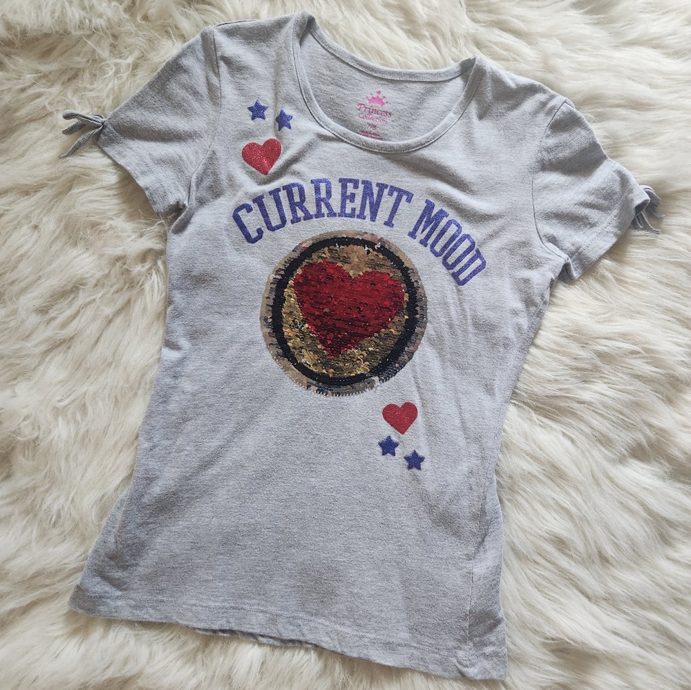 3/$15 Girls "Current Mood" Sequin Flip Shirt (size 7/8)
